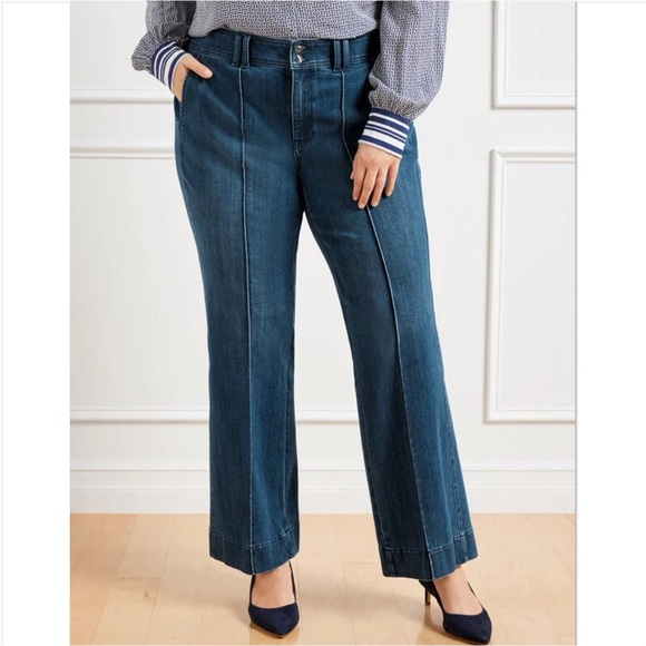 Talbots FLARE LEG PINTUCK JEANS LAPIS WASH Blue High Rise Plus Size 14W NWT - Picture 1 of 10